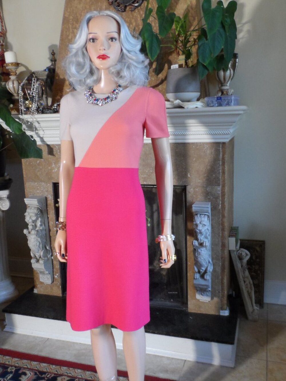 Agnona Colorblock Pink & Beige Sheath Dress Size IT 40 US 4